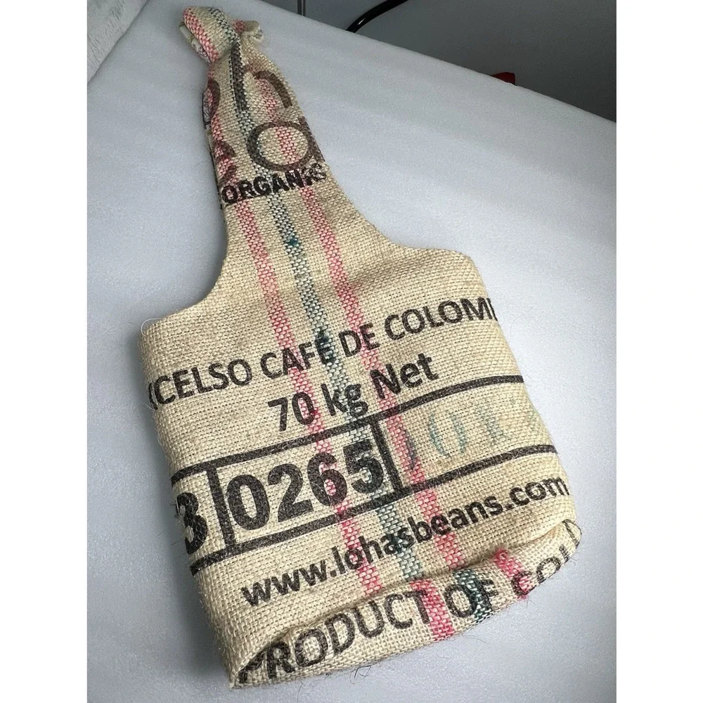 Upcycled Burlap Artisan Coffee Sack Tote Bag Jute Fabric lined‎ Heavy Coffee Art